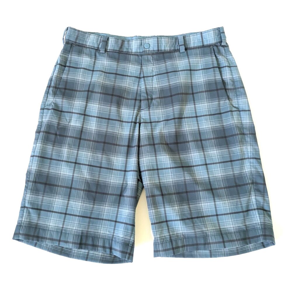 NIKE GOLF Dri-fit Men's Plaid Shorts 34 Inseam 12" Blue Black Stretch